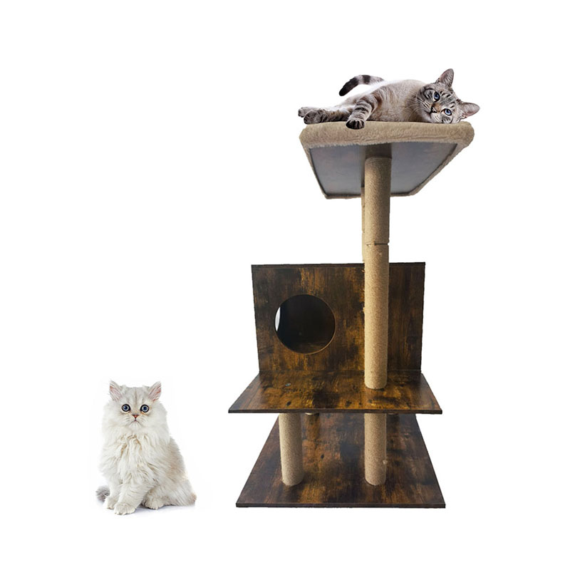Houten toren kattenhuis sisal krabpalen kattenboom klimframe Houten toren kattenhuis sisal krabpalen kattenboom klimframe