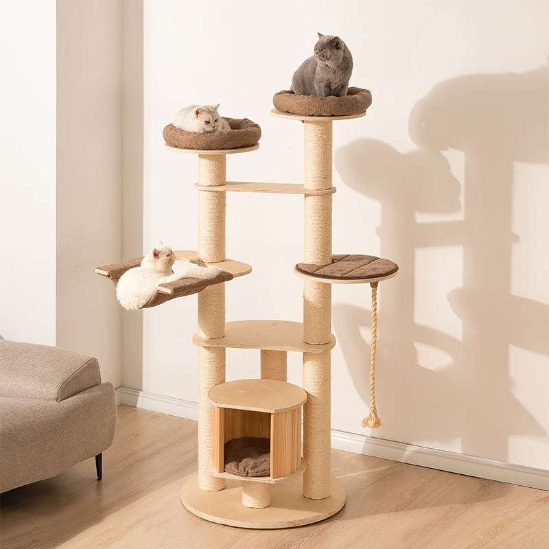 Vloer tot plafond houten condo klimframe kattenboomtoren Vloer tot plafond houten condo klimframe kattenboomtoren