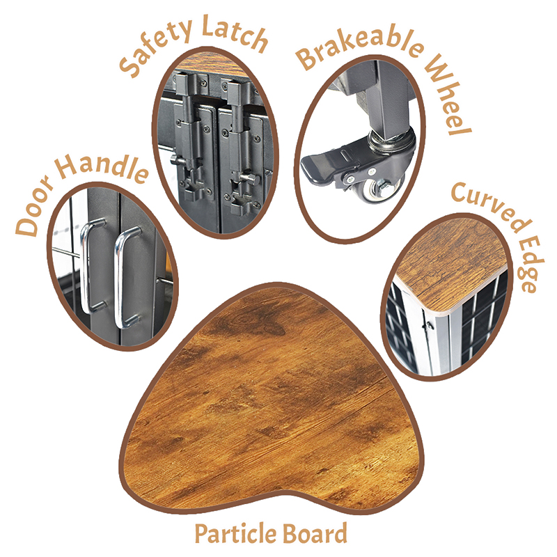 Houten meubelstijl hondenkooi met wielen Houten meubelstijl hondenkooi met wielen