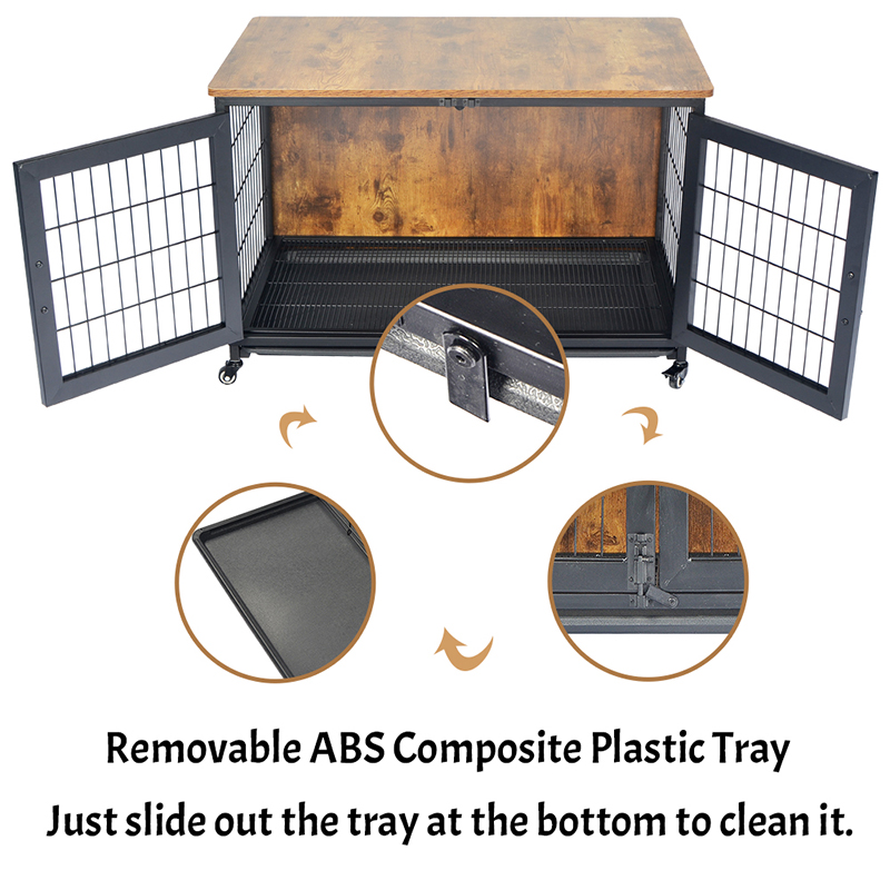 Houten meubelstijl hondenkooi met wielen Houten meubelstijl hondenkooi met wielen