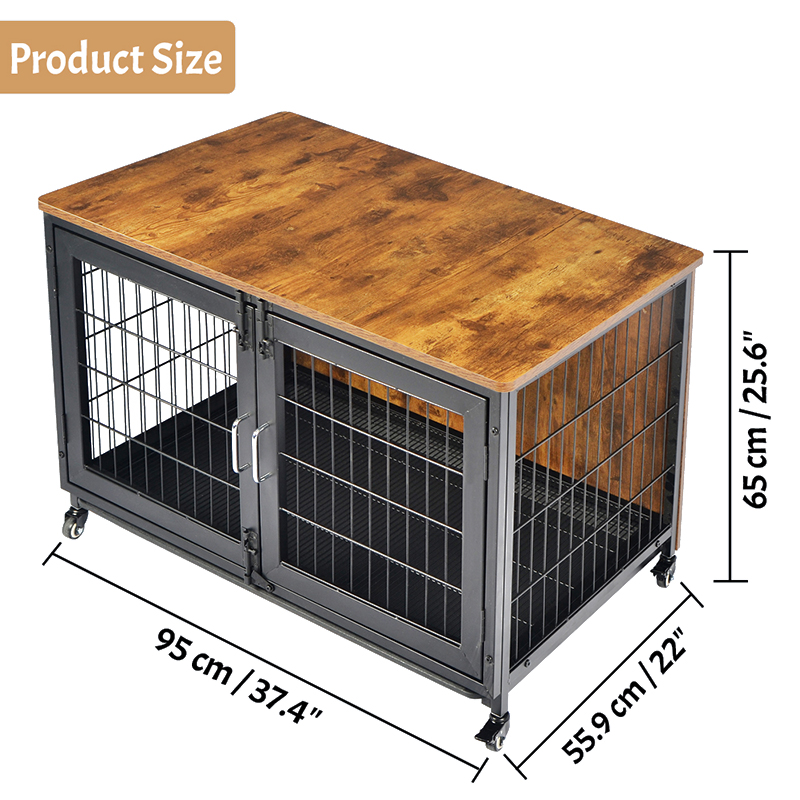 Houten meubelstijl hondenkooi met wielen Houten meubelstijl hondenkooi met wielen