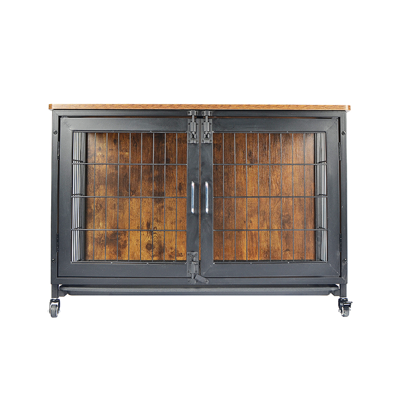 Houten meubelstijl hondenkooi met wielen