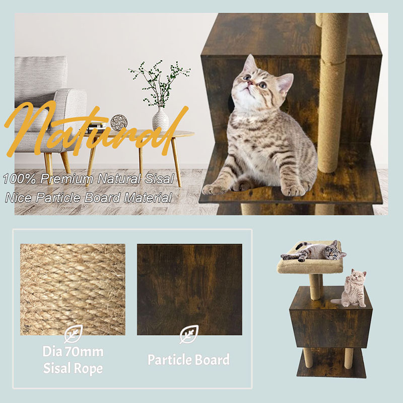 Houten toren kattenhuis sisal krabpalen kattenboom klimframe Houten toren kattenhuis sisal krabpalen kattenboom klimframe