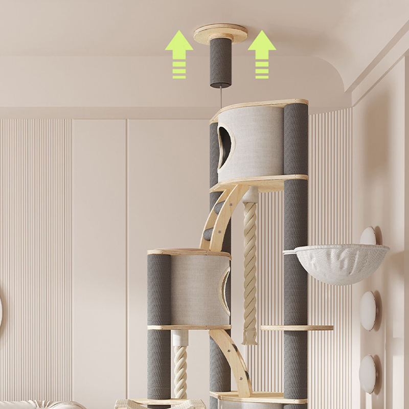 Torenbodem tot plafond binnen vaste houten klimframe kattenboom Torenbodem tot plafond binnen vaste houten klimframe kattenboom