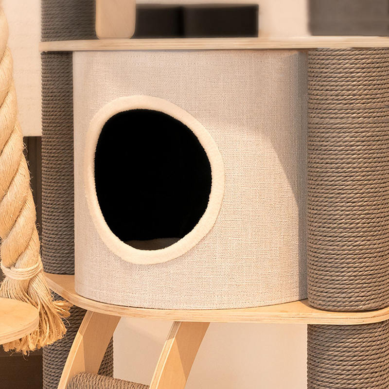 Torenbodem tot plafond binnen vaste houten klimframe kattenboom Torenbodem tot plafond binnen vaste houten klimframe kattenboom