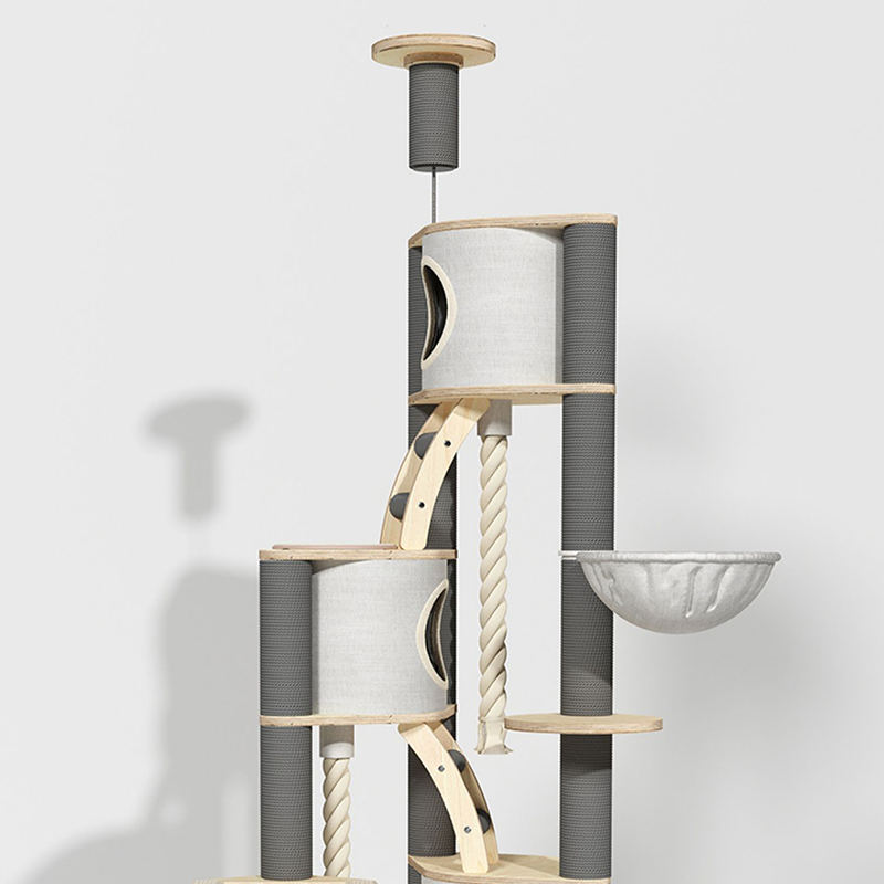 Torenbodem tot plafond binnen vaste houten klimframe kattenboom Torenbodem tot plafond binnen vaste houten klimframe kattenboom