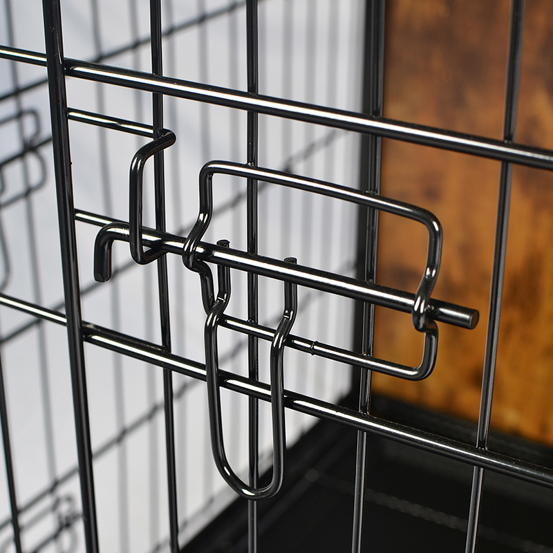 Binnen houten meubelstijl hondenkooi met kussen en wielen Binnen houten meubelstijl hondenkooi met kussen en wielen