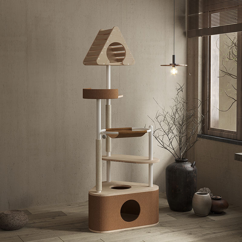 Minimalistische geometrische schattige houten toren indoor condo nestkattenboom Minimalistische geometrische schattige houten toren indoor condo nestkattenboom
