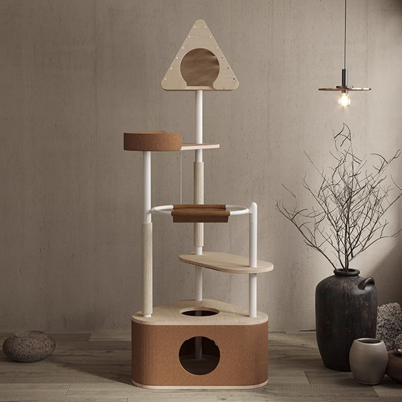 Minimalistische geometrische schattige houten toren indoor condo nestkattenboom Minimalistische geometrische schattige houten toren indoor condo nestkattenboom