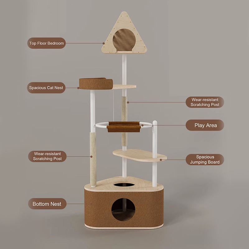 Minimalistische geometrische schattige houten toren indoor condo nestkattenboom Minimalistische geometrische schattige houten toren indoor condo nestkattenboom