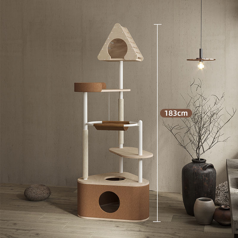 Minimalistische geometrische schattige houten toren indoor condo nestkattenboom Minimalistische geometrische schattige houten toren indoor condo nestkattenboom