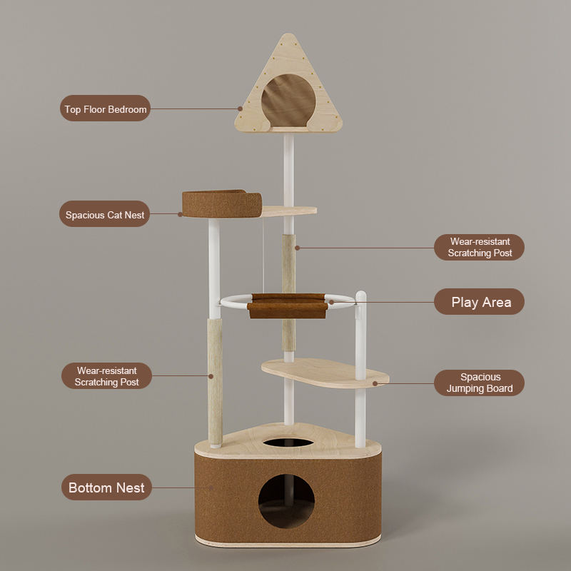Minimalistische geometrische schattige houten toren indoor condo nestkattenboom Minimalistische geometrische schattige houten toren indoor condo nestkattenboom