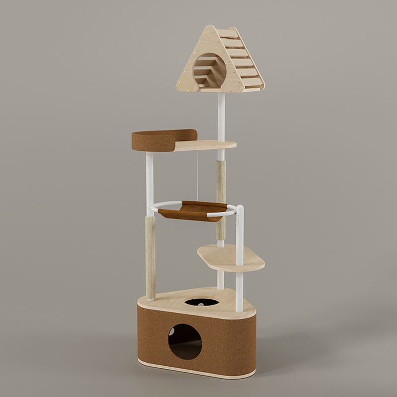 Minimalistische geometrische schattige houten toren indoor condo nestkattenboom Minimalistische geometrische schattige houten toren indoor condo nestkattenboom