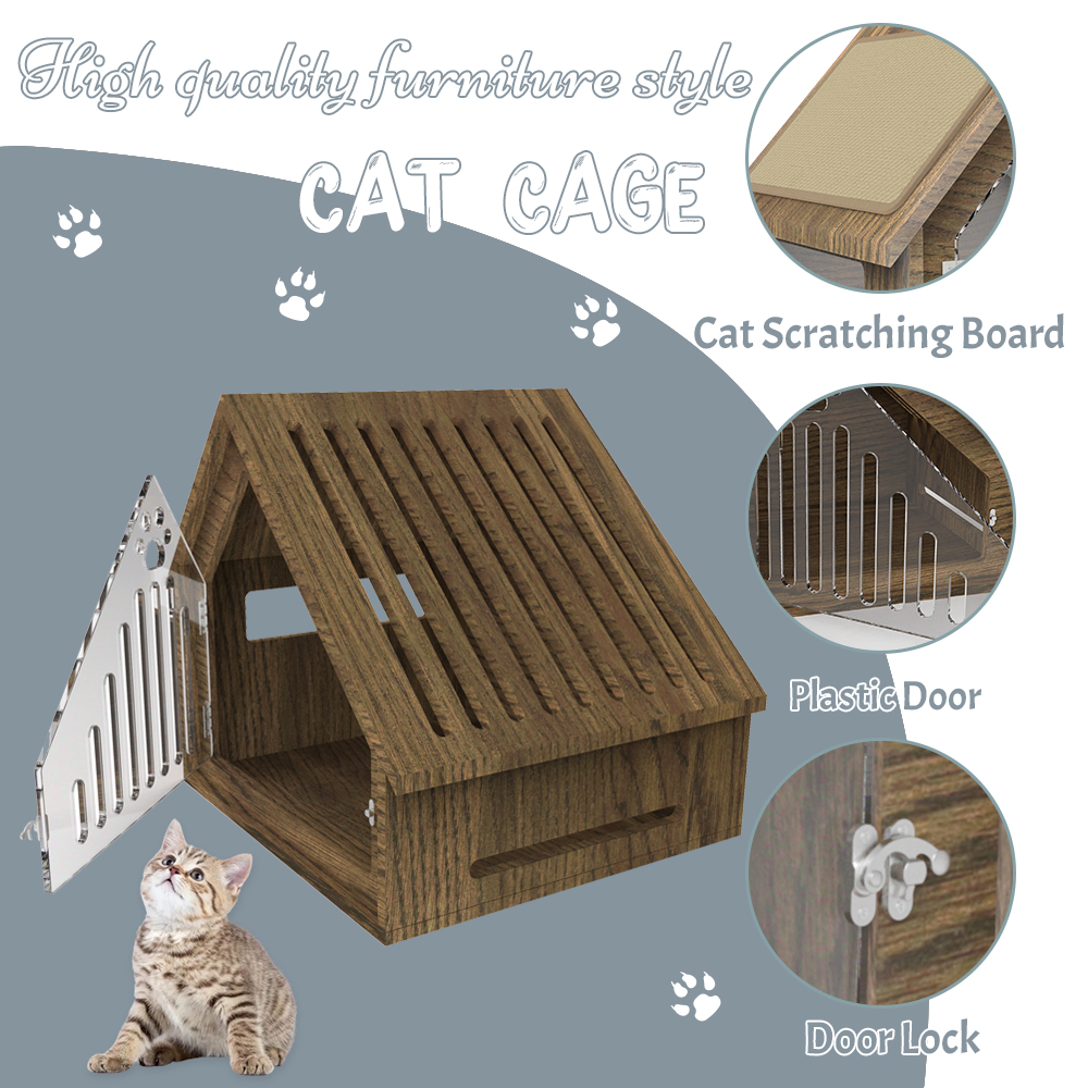 Moderne overdekte houten kattenhuis meubelstijl kattenkooi met krasbord Moderne overdekte houten kattenhuis meubelstijl kattenkooi met krasbord
