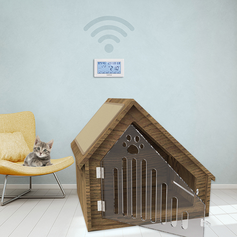 Moderne overdekte houten kattenhuis meubelstijl kattenkooi met krasbord Moderne overdekte houten kattenhuis meubelstijl kattenkooi met krasbord