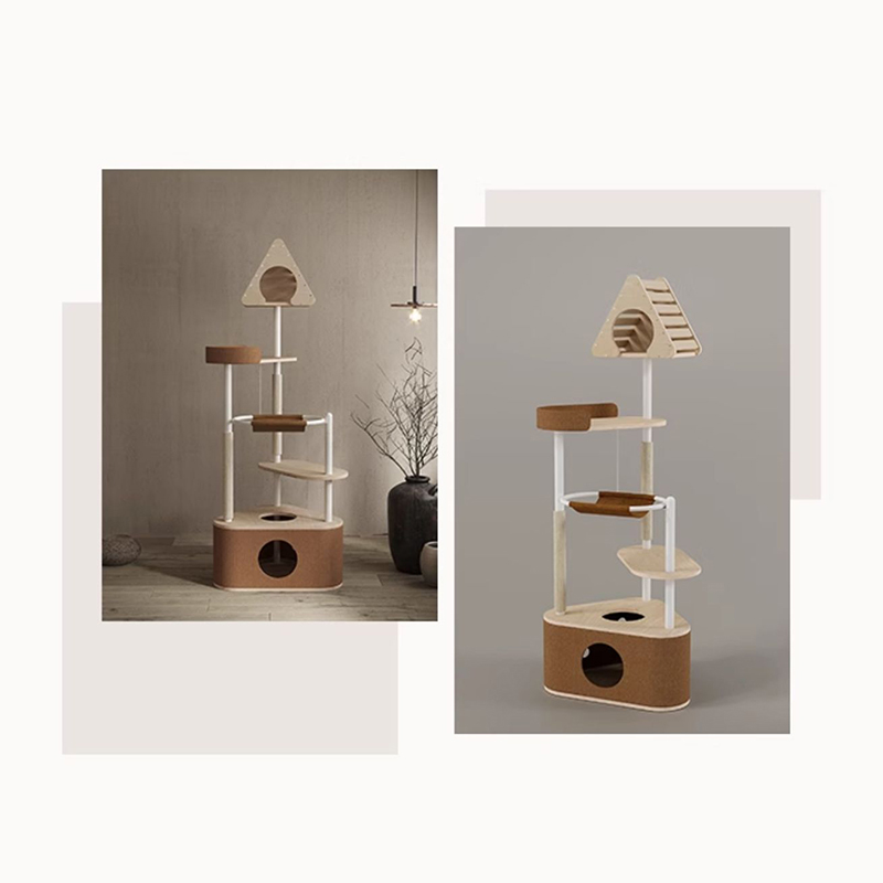 Minimalistische geometrische schattige houten toren indoor condo nestkattenboom Minimalistische geometrische schattige houten toren indoor condo nestkattenboom
