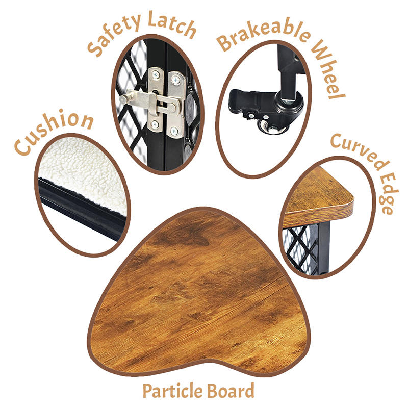 Meubelstijl grote houten hondenkooi met wielen en kussen Meubelstijl grote houten hondenkooi met wielen en kussen