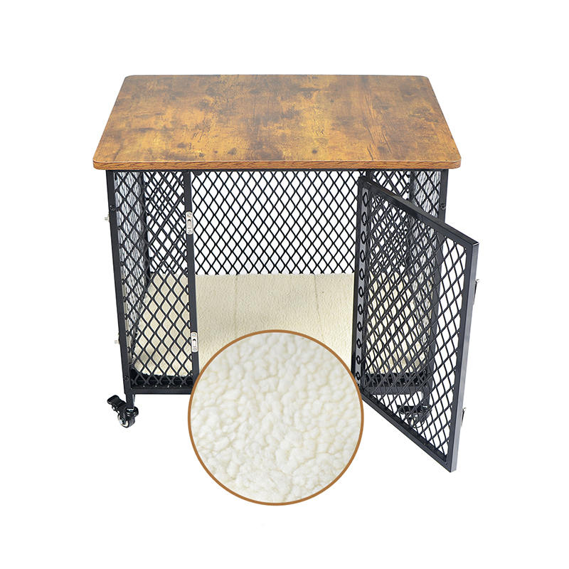 Meubelstijl grote houten hondenkooi met wielen en kussen Meubelstijl grote houten hondenkooi met wielen en kussen