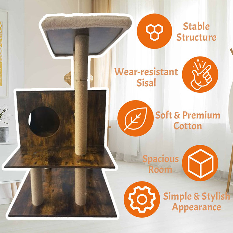 Houten toren kattenhuis sisal krabpalen kattenboom klimframe Houten toren kattenhuis sisal krabpalen kattenboom klimframe