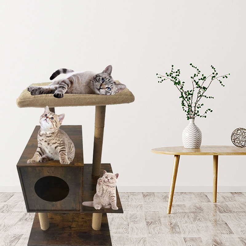 Houten toren kattenhuis sisal krabpalen kattenboom klimframe Houten toren kattenhuis sisal krabpalen kattenboom klimframe