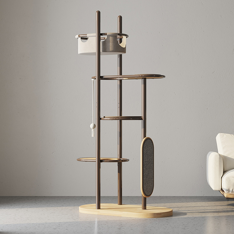 Vloer tot plafond Tall indoor rubberen hout kattenboom toren appartement met slaapmand Vloer tot plafond Tall indoor rubberen hout kattenboom toren appartement met slaapmand