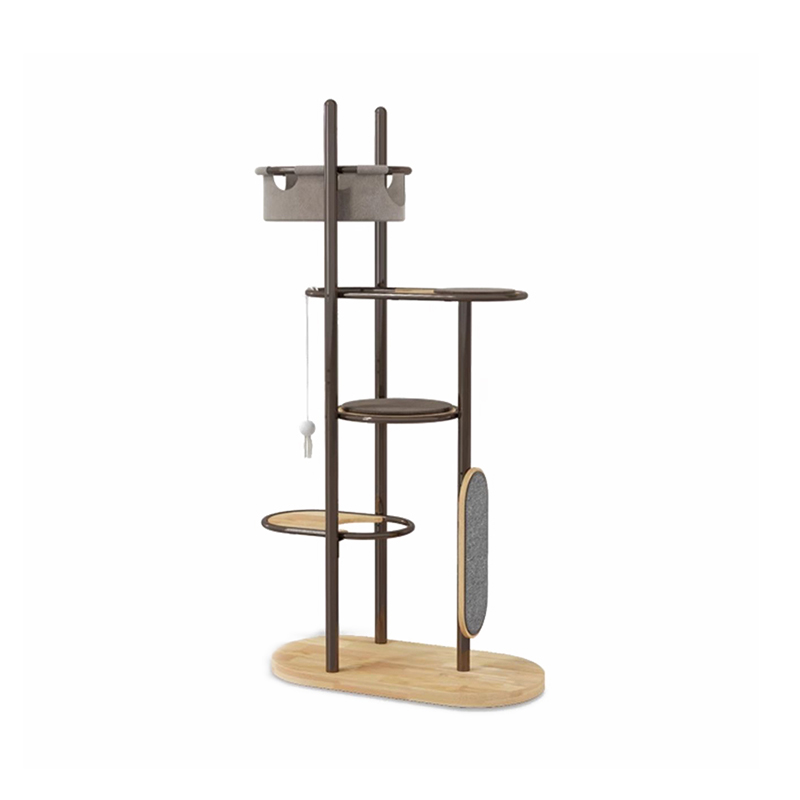 Vloer tot plafond Tall indoor rubberen hout kattenboom toren appartement met slaapmand