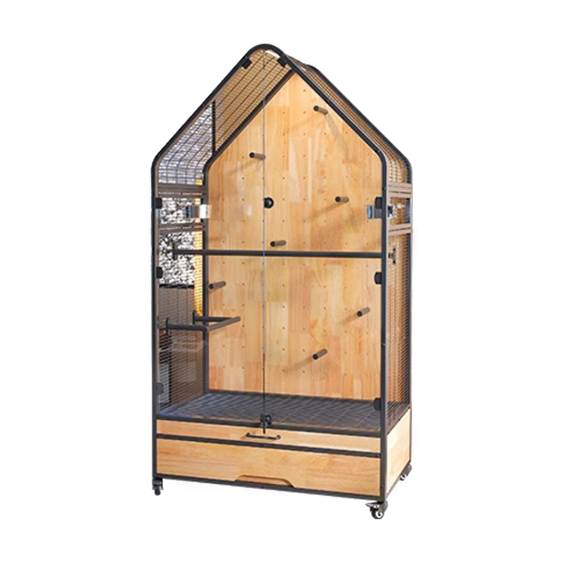 Hout en stalen kooi grote verwijderbare doe -het -zelf villa papegaai vogelsokkooien met standaardwielen