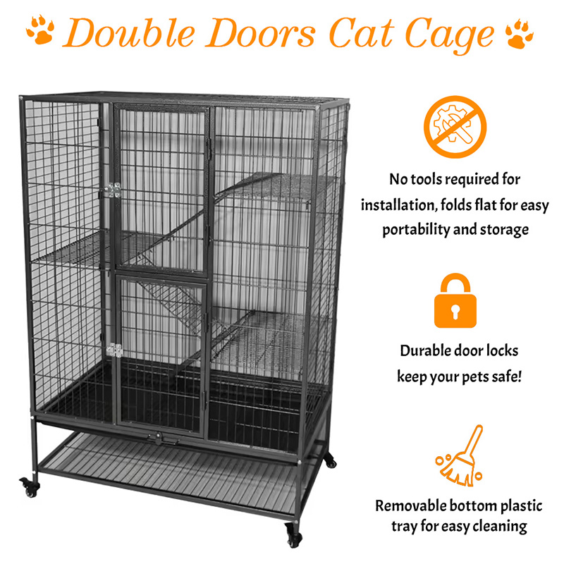 Grote zware 2/3/4-laags metalen binnenbuis kattenkooi met wielen Grote zware 2/3/4-laags metalen binnenbuis kattenkooi met wielen