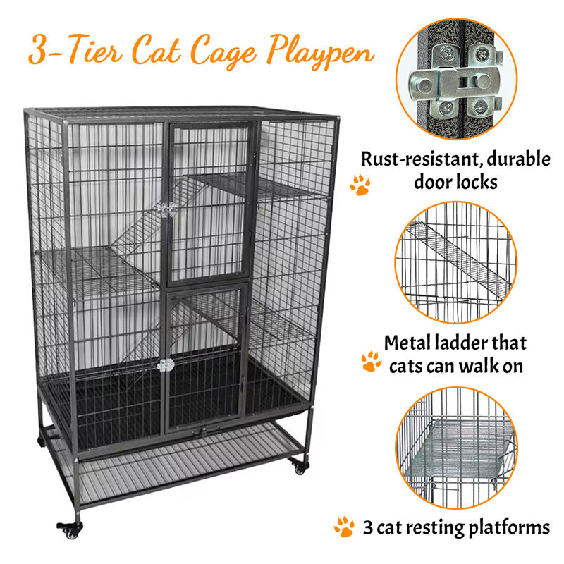 Grote zware 2/3/4-laags metalen binnenbuis kattenkooi met wielen Grote zware 2/3/4-laags metalen binnenbuis kattenkooi met wielen