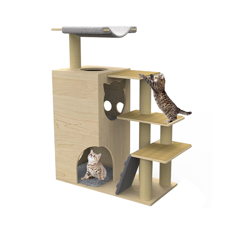 Houten toren condo kattenboom klimframe met sisal krabpalen Houten toren condo kattenboom klimframe met sisal krabpalen