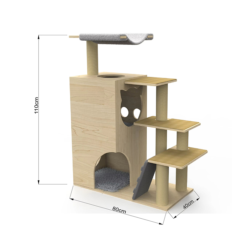 Houten toren condo kattenboom klimframe met sisal krabpalen Houten toren condo kattenboom klimframe met sisal krabpalen