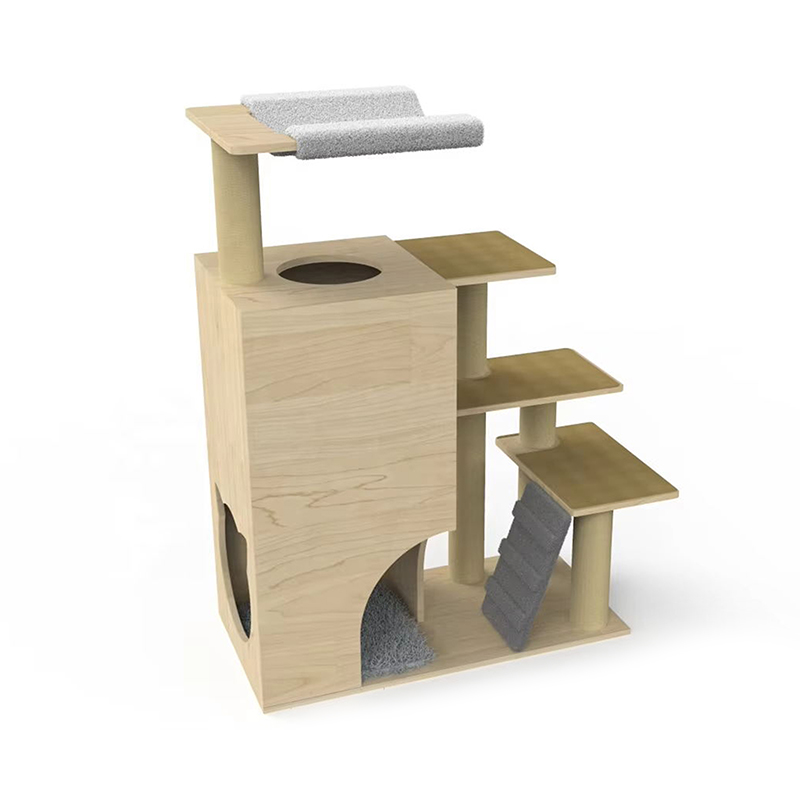 Houten toren condo kattenboom klimframe met sisal krabpalen Houten toren condo kattenboom klimframe met sisal krabpalen