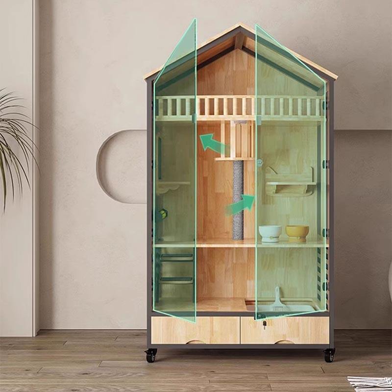 Multi-laags houten villa kooi indoor kattenboomtoren Multi-laags houten villa kooi indoor kattenboomtoren