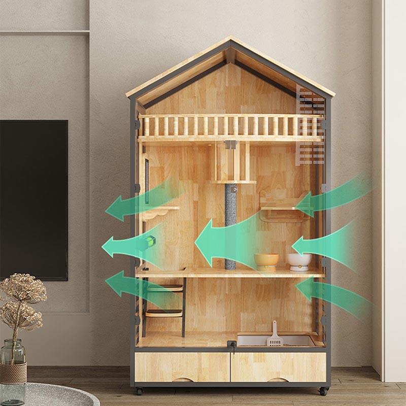 Multi-laags houten villa kooi indoor kattenboomtoren Multi-laags houten villa kooi indoor kattenboomtoren