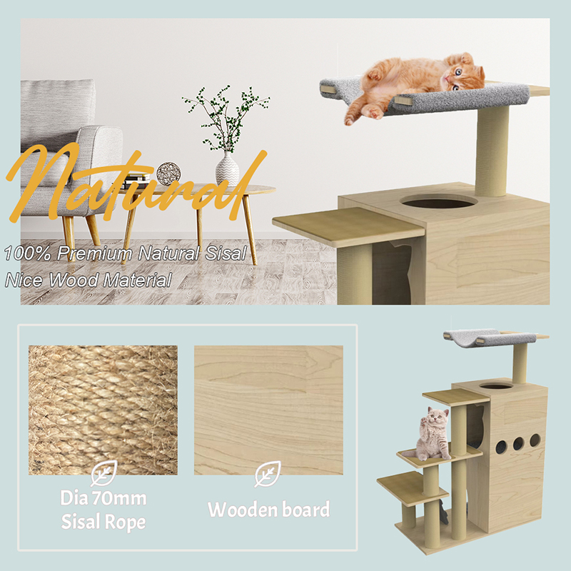 Houten toren condo kattenboom klimframe met sisal krabpalen Houten toren condo kattenboom klimframe met sisal krabpalen