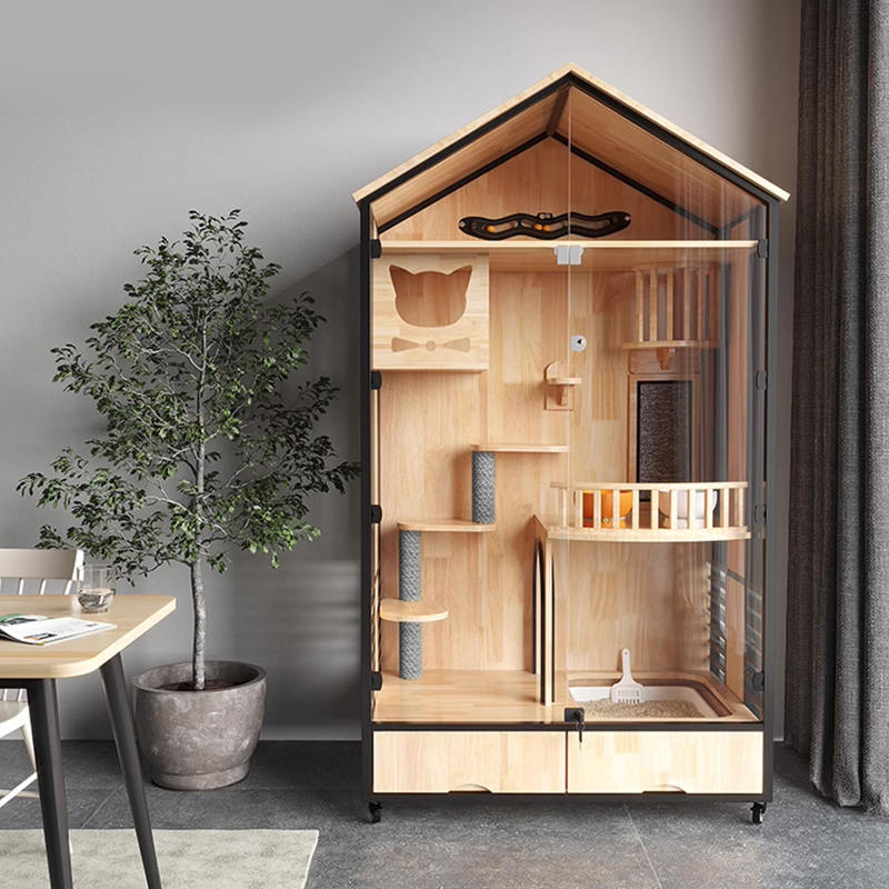 Multi-laags houten villa kooi indoor kattenboomtoren Multi-laags houten villa kooi indoor kattenboomtoren