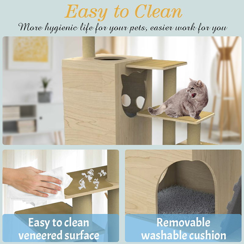 Houten toren condo kattenboom klimframe met sisal krabpalen Houten toren condo kattenboom klimframe met sisal krabpalen