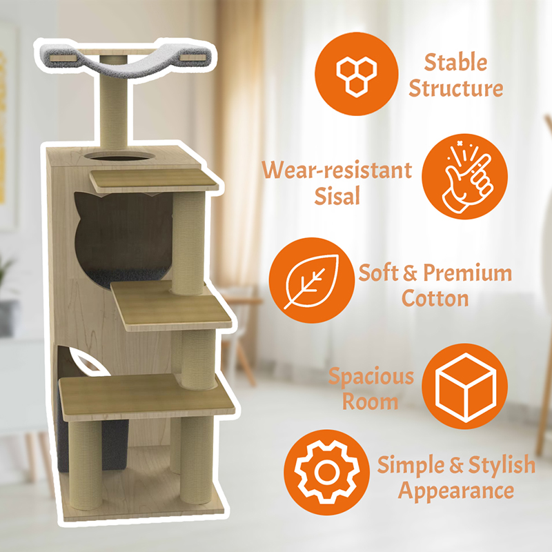 Houten toren condo kattenboom klimframe met sisal krabpalen Houten toren condo kattenboom klimframe met sisal krabpalen