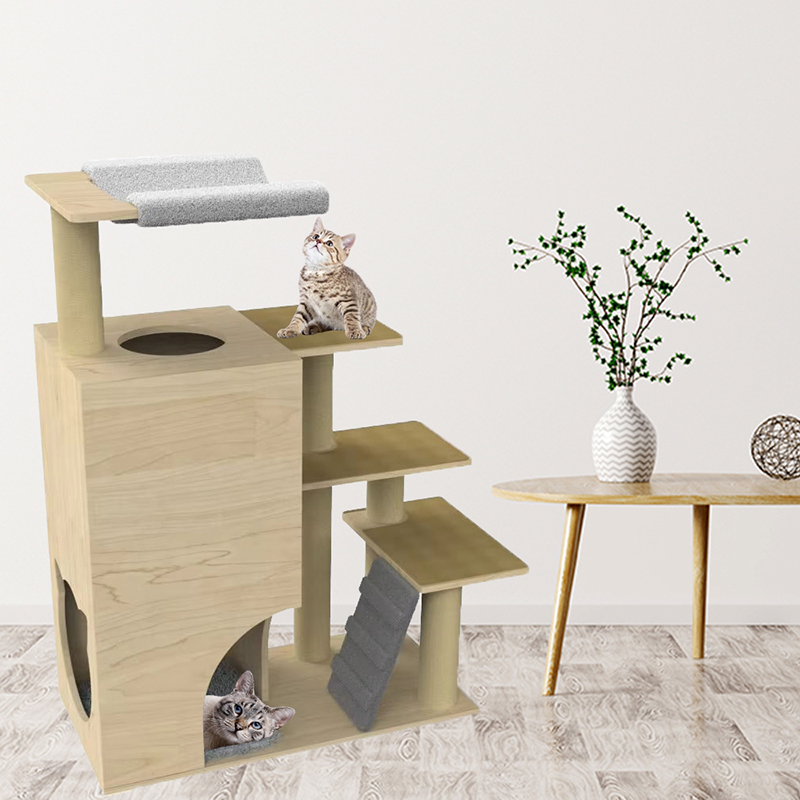 Houten toren condo kattenboom klimframe met sisal krabpalen Houten toren condo kattenboom klimframe met sisal krabpalen