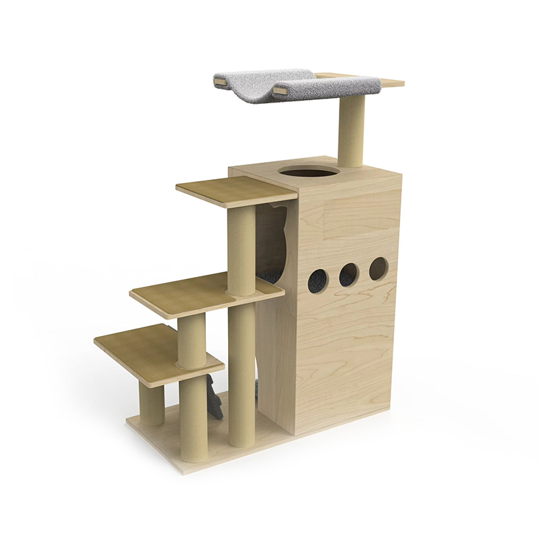 Houten toren condo kattenboom klimframe met sisal krabpalen Houten toren condo kattenboom klimframe met sisal krabpalen