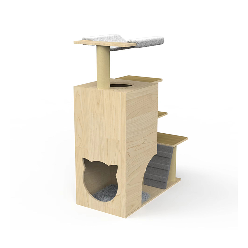 Houten toren condo kattenboom klimframe met sisal krabpalen Houten toren condo kattenboom klimframe met sisal krabpalen