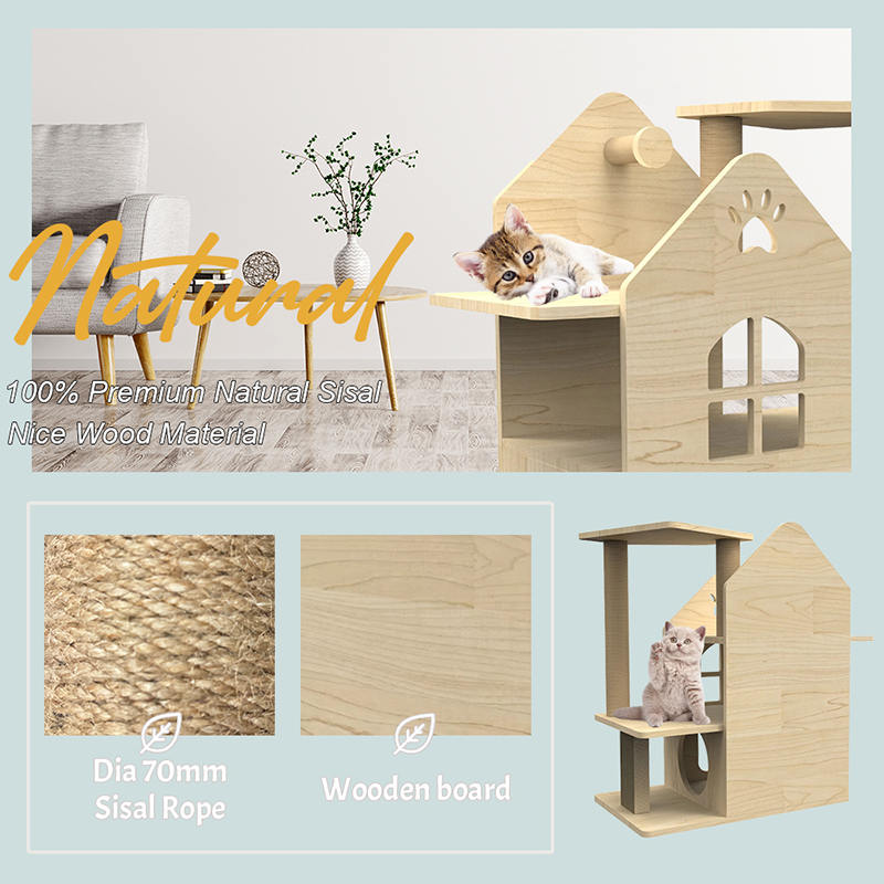 Indoor Wood Tower Cat House met klimmende sisal krassende palen Cat Tree Indoor Wood Tower Cat House met klimmende sisal krassende palen Cat Tree