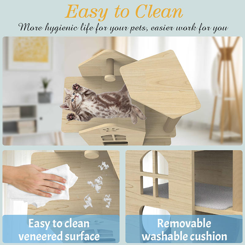 Indoor Wood Tower Cat House met klimmende sisal krassende palen Cat Tree Indoor Wood Tower Cat House met klimmende sisal krassende palen Cat Tree