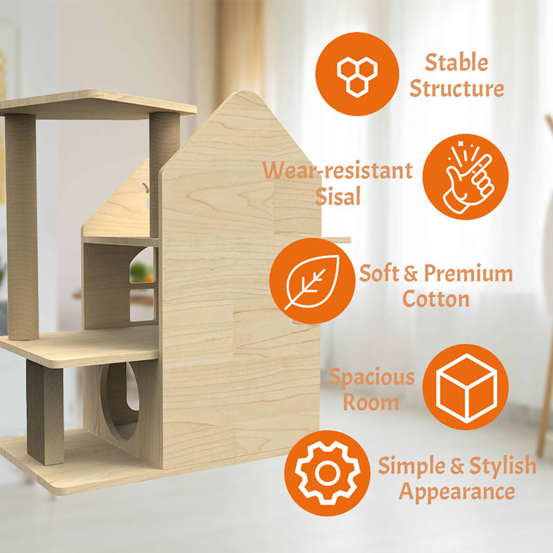 Indoor Wood Tower Cat House met klimmende sisal krassende palen Cat Tree Indoor Wood Tower Cat House met klimmende sisal krassende palen Cat Tree