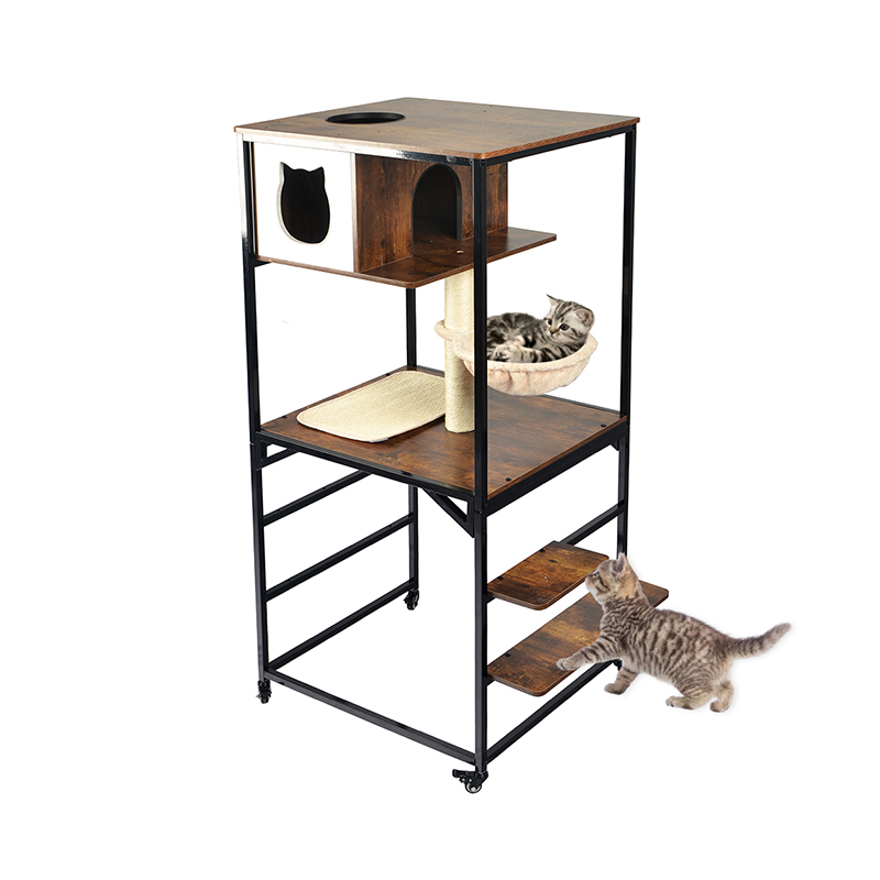 Modern Wood & Metal Cat Tree Indoor Tower Condo met hangmat Modern Wood & Metal Cat Tree Indoor Tower Condo met hangmat