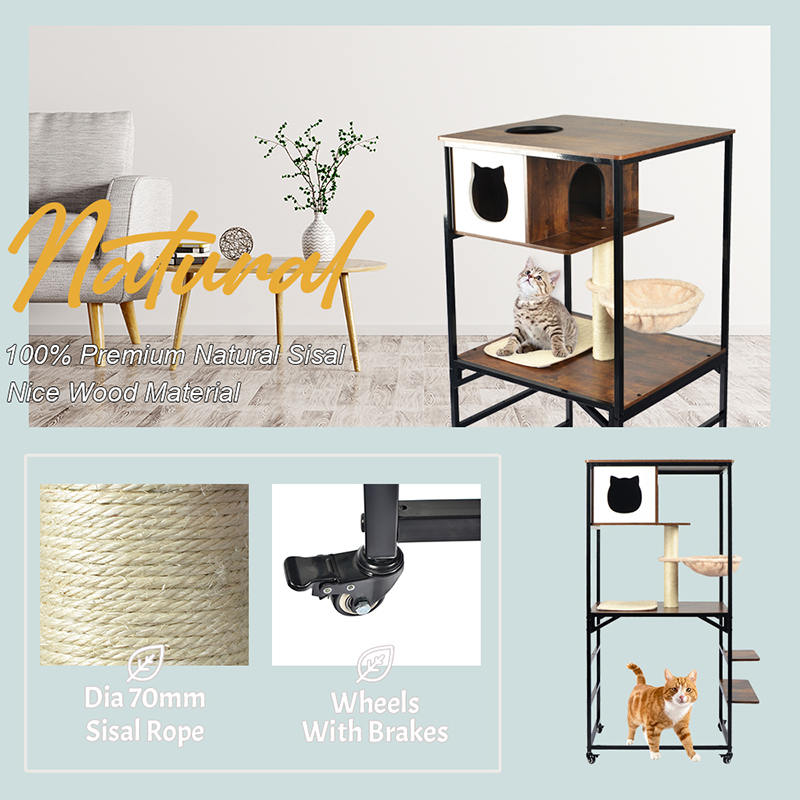 Modern Wood & Metal Cat Tree Indoor Tower Condo met hangmat Modern Wood & Metal Cat Tree Indoor Tower Condo met hangmat