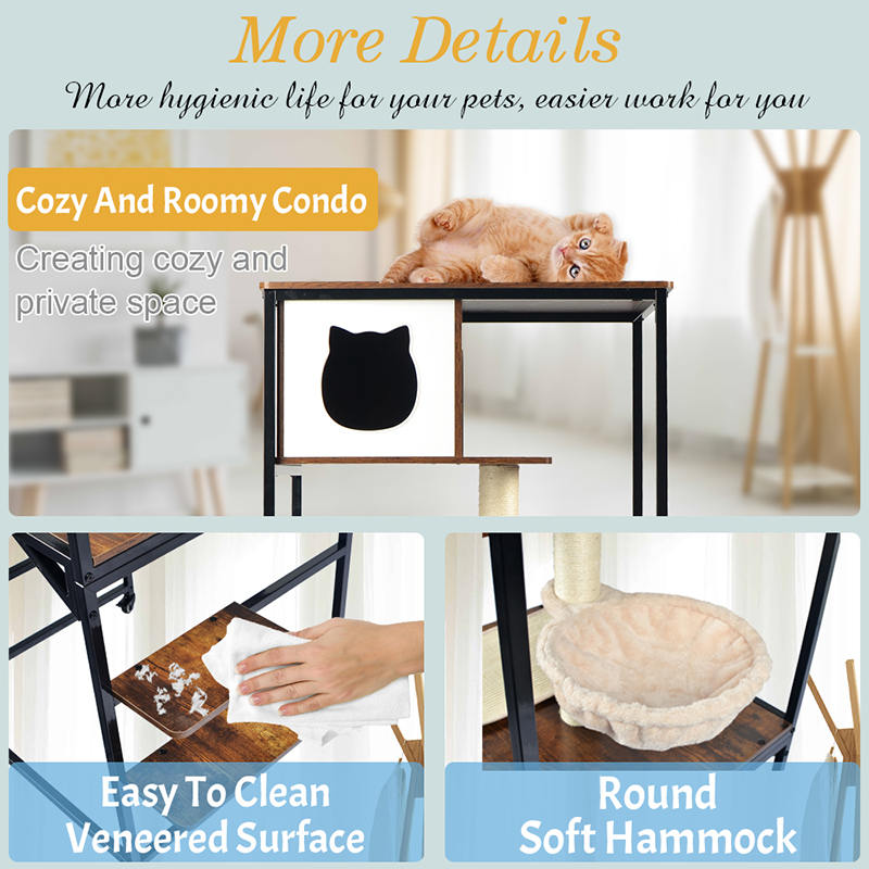 Modern Wood & Metal Cat Tree Indoor Tower Condo met hangmat Modern Wood & Metal Cat Tree Indoor Tower Condo met hangmat