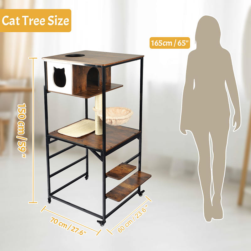 Modern Wood & Metal Cat Tree Indoor Tower Condo met hangmat Modern Wood & Metal Cat Tree Indoor Tower Condo met hangmat