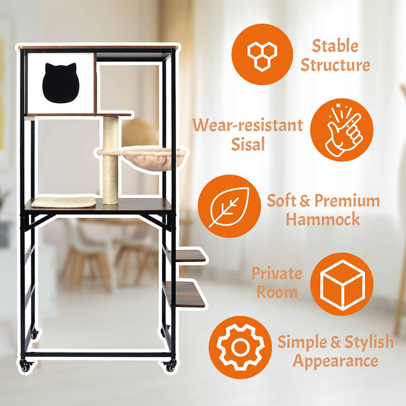 Modern Wood & Metal Cat Tree Indoor Tower Condo met hangmat Modern Wood & Metal Cat Tree Indoor Tower Condo met hangmat