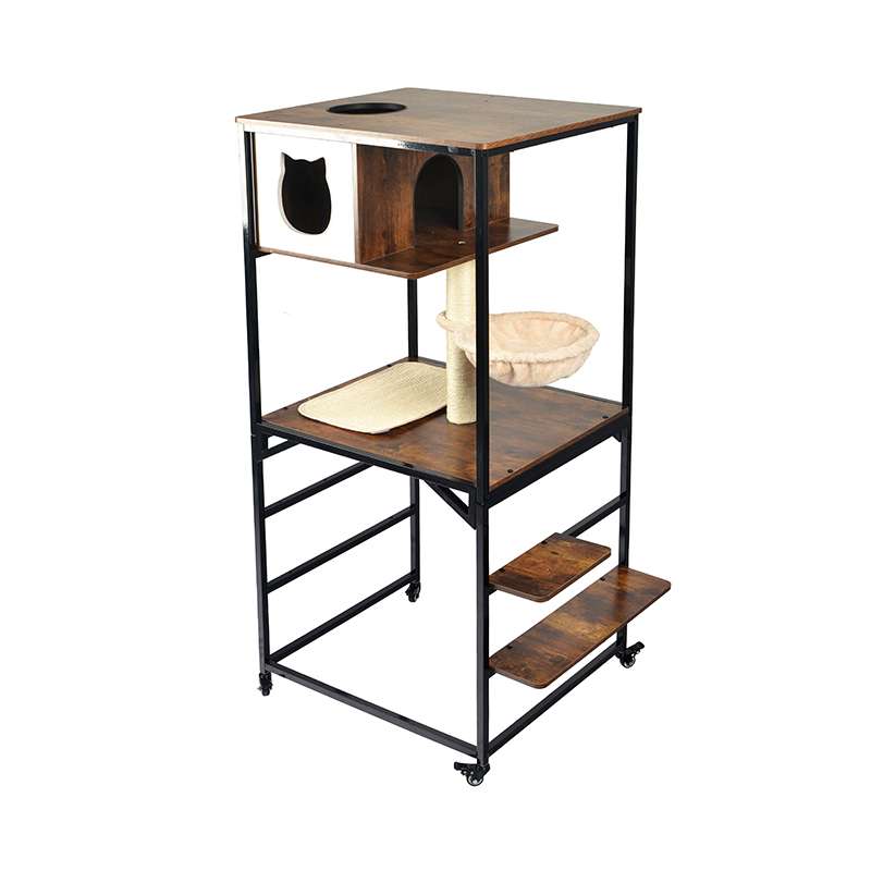 Modern Wood & Metal Cat Tree Indoor Tower Condo met hangmat Modern Wood & Metal Cat Tree Indoor Tower Condo met hangmat
